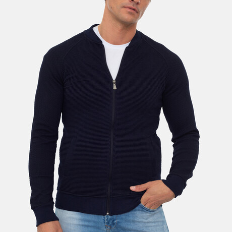 Bronks College Collar Zip Up Sweatshirt // Navy (S)