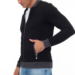 Genova College Collar Zip Up Sweatshirt // Black (S)