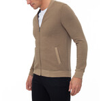 Islandia College Collar Zip Up Sweatshirt // Stone (L)