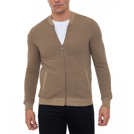 Islandia College Collar Zip Up Sweatshirt // Stone (S)