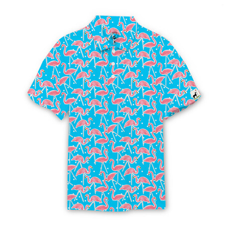 Men's Flocking Flamingo Golf Shirt // Blue + Pink (S)
