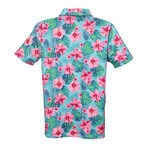 Men's Blue Hawaiian Golf Shirt // Light Blue + Pink (S)