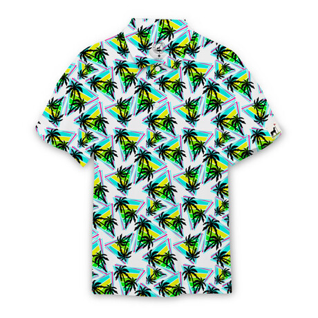 Men's Gnarly Palms Golf Shirt // White + Green + Yellow + Blue (S)