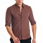 Charles Swiss Tab Sleeve Button-Up // Brown (M)
