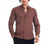 Charles Swiss Tab Sleeve Button-Up // Brown (L)