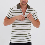 Max Wide Striped Zip-Up Polo // Green + White (XL)