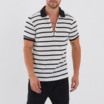 Max Wide Striped Zip-Up Polo // Black + White (L)