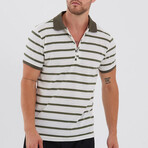Max Wide Striped Zip-Up Polo // Green + White (M)