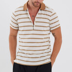 Max Wide Striped Zip-Up Polo // Camel + Beige (L)