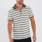 Max Wide Striped Zip-Up Polo // Green + White (S)