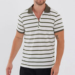 Max Wide Striped Zip-Up Polo // Green + White (S)