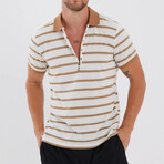 Max Wide Striped Zip-Up Polo // Camel + Beige (M)