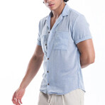 Gauzy Short Sleeve Button-Up // Blue (XL)