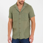 Gauzy Short Sleeve Button-Up // Olive (L)