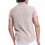 Gauzy Short Sleeve Button-Up // Beige (L)