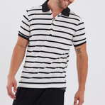 Max Wide Striped Zip-Up Polo // Black + White (XL)