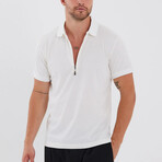Clayton Slub Knit Zip-Up Polo // White (XL)