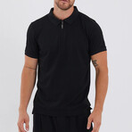 Clayton Slub Knit Zip-Up Polo // Black (XL)