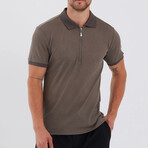 Tony Waffle Texture Zip-Up Polo // Brown (L)