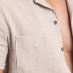Gauzy Short Sleeve Button-Up // Beige (2XL)