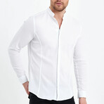 Alex Plain Front Banded Collar Button-Up // White (L)