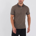 Tony Waffle Texture Zip-Up Polo // Brown (M)
