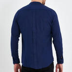 Alex Plain Front Banded Collar Button-Up // Navy Blue (XL)