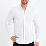 Alex Plain Front Banded Collar Button-Up // White (M)