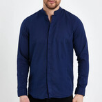 Alex Plain Front Banded Collar Button-Up // Navy Blue (L)