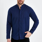 Alex Plain Front Banded Collar Button-Up // Navy Blue (L)