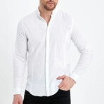 Alex Plain Front Banded Collar Button-Up // White (M)