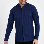 Alex Plain Front Banded Collar Button-Up // Navy Blue (XL)