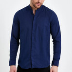 Alex Plain Front Banded Collar Button-Up // Navy Blue (M)