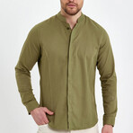 Alex Plain Front Banded Collar Button-Up /// Olive (M)