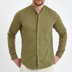 Alex Plain Front Banded Collar Button-Up /// Olive (XL)