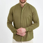 Alex Plain Front Banded Collar Button-Up /// Olive (M)