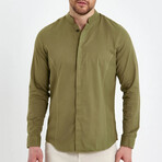 Alex Plain Front Banded Collar Button-Up /// Olive (XL)