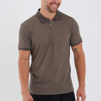 Tony Waffle Texture Zip-Up Polo // Brown (M)