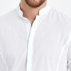 Alex Plain Front Banded Collar Button-Up // White (S)