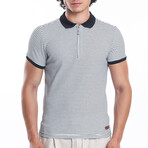 Carlos Striped Waffle Texture Zip-Up Polo // White + Black (2XL)