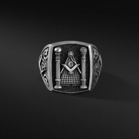 Freemason Symbol Ring // Style 1 // Oxidized Matte Black (6)