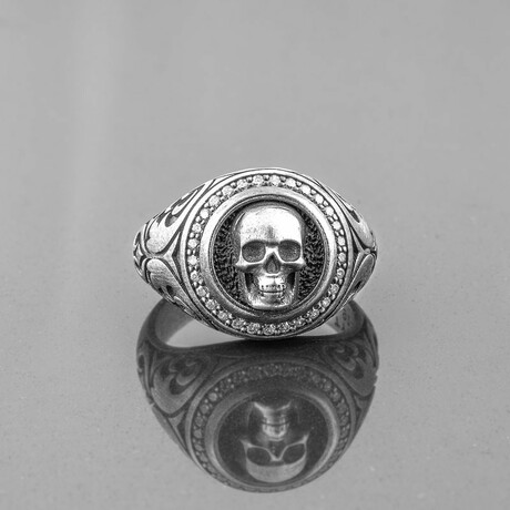 Zicron Stone Skull Ring // Style 1 // Oxidized Matte Black (6)