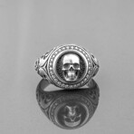 Zicron Stone Skull Ring // Style 1 // Oxidized Matte Black (6)