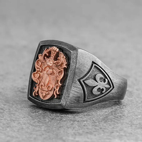 Coat of Arms Signet Ring // Style 4 // Oxidized Matte Black + Rose (6)