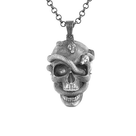 Snake + Skull Necklace // Oxidized Black (20")