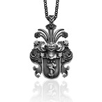 Coat of Arms Shield and Knight Necklace // Oxidized Silver (20")