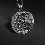 Sun + Moon Madallion Necklace // Oxidized Silver (20")