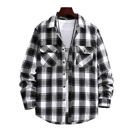 Plaid Button-Up Shirt // Black (XS)