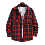 Plaid Button-Up Shirt // Red (XL)