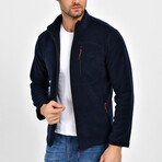 Zip Up Flanneled Jacket // Navy Blue (L)